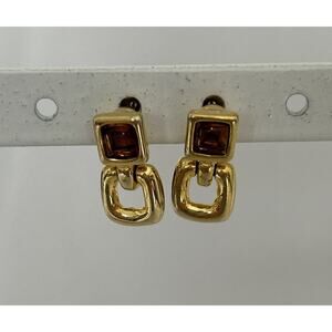 Cute Gold Tone Orange Citrine Sm Door Knocker Post Earrings.